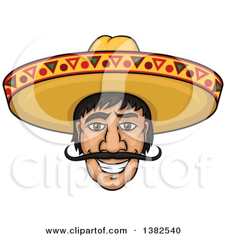 Clipart of a Happy Smiling Mexican Man's Face with a Sombrero Hat - Royalty Free Vector Illustration by Vector Tradition SM