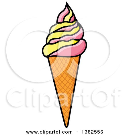 Clipart of a Cartoon Strawberry and French Vanilla Waffle Ice Cream Cone - Royalty Free Vector Illustration by Vector Tradition SM