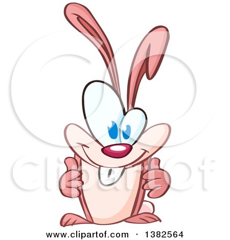 Clipart of a Cartoon Happy Pink Bunny Rabbit Giving Two Thumbs up - Royalty Free Vector Illustration by yayayoyo