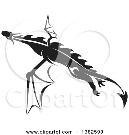 Clipart of a Black and White Dragon Tattoo Design - Royalty Free Vector Illustration by dero