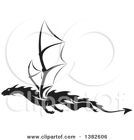Clipart of a Black and White Dragon Tattoo Design - Royalty Free Vector Illustration by dero