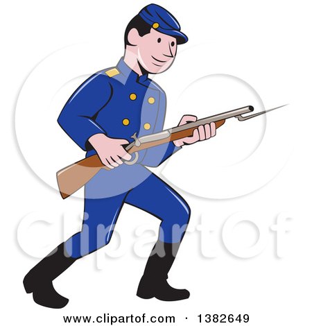 Clipart of a Cartoon American Civil War Union Army Soldier with a Bayonet Rifle - Royalty Free Vector Illustration by patrimonio