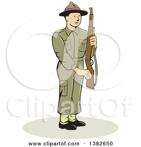 Clipart of a Cartoon British World War II Soldier Holding a Rifle - Royalty  Free Vector Illustration by patrimonio #1382650
