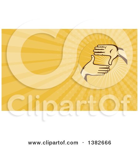 Clipart of Retro Movie Director Hands Framing a Shot and Yellow Rays Background or Business Card Design - Royalty Free Illustration by patrimonio