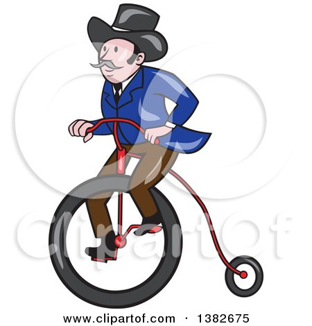 Clipart of a Retro Cartoon Gentleman Riding a Penny Farthing Bicycle - Royalty Free Vector Illustration by patrimonio