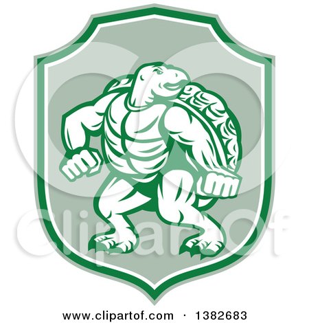 Clipart of a Retro Tough Turtle in a Fighting Stance Inside a