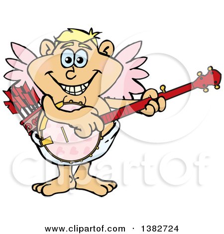 Clipart of a Happy Valentines Day Cupid Playing a Banjo - Royalty Free Vector Illustration by Dennis Holmes Designs