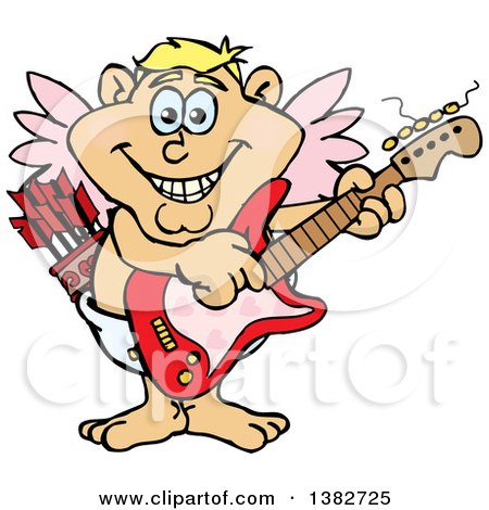 Clipart of a Happy Valentines Day Cupid Playing an Electric Guitar - Royalty Free Vector Illustration by Dennis Holmes Designs
