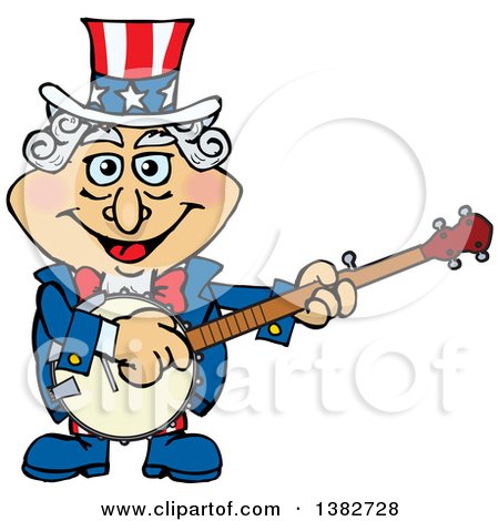 Clipart of an Uncle Sam Character Playing a Banjo - Royalty Free Vector Illustration by Dennis Holmes Designs