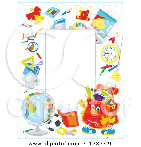 Clipart of a Vertical School Border Frame with Educational Items - Royalty Free Vector Illustration by Alex Bannykh