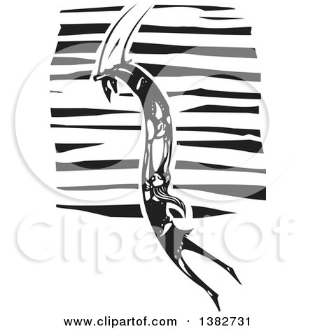 Clipart of a Black and White Woodcut Couple Swinging on a Circus Trapeze - Royalty Free Vector Illustration by xunantunich
