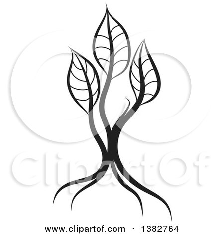 Clipart of a Black and White Abstract Tree with Leaves - Royalty Free Vector Illustration by MilsiArt