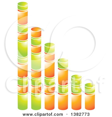 Clipart of a 3d Green and Orange Shiny Bar Graph Made of Cylinders - Royalty Free Vector Illustration by MilsiArt