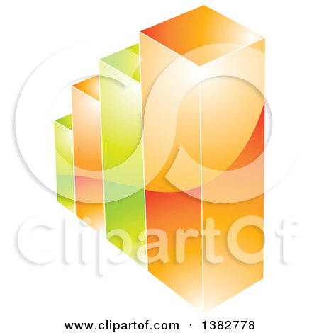 Clipart of a 3d Green and Orange Shiny Bar Graph - Royalty Free Vector Illustration by MilsiArt