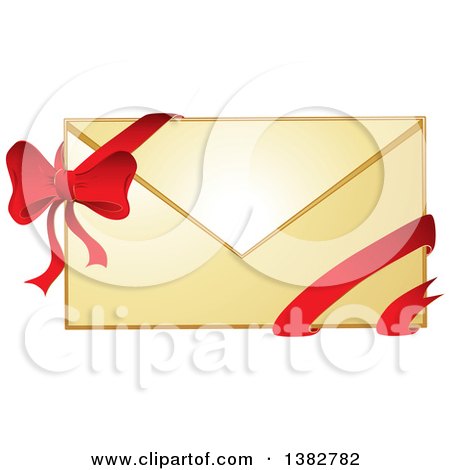Clipart of a Golden Envelope with a Gift Bow and Ribbon - Royalty Free Vector Illustration by MilsiArt