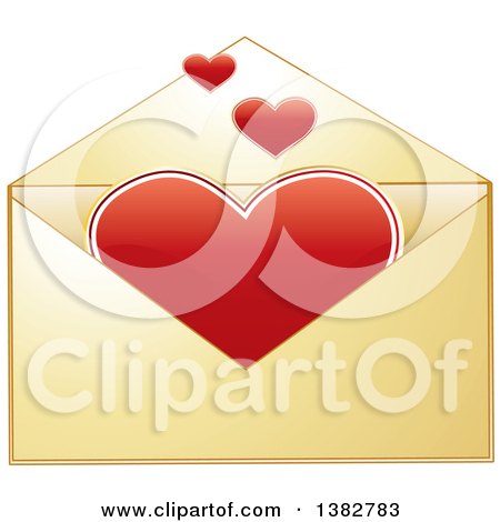 Clipart of a Golden Envelope with Valentine Hearts - Royalty Free Vector Illustration by MilsiArt