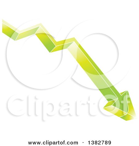 Clipart of a 3d Shiny Green Arrow Pointing down - Royalty Free Vector Illustration by MilsiArt
