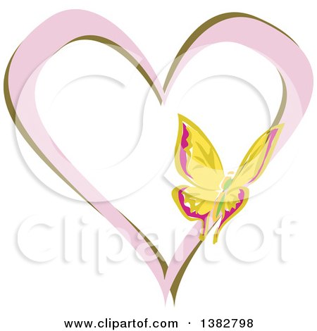 Clipart of a Butterfly on a Pink and Green Love Heart - Royalty Free Vector Illustration by MilsiArt