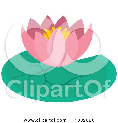 Clipart of a Pink Lotus Water Lily Flower and Pad - Royalty Free Vector Illustration by visekart