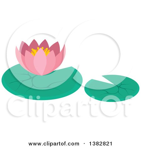Clipart of a Pink Lotus Water Lily Flower and Pads - Royalty Free Vector Illustration by visekart