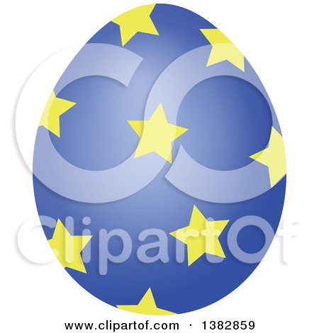Clipart of a Blue Easter Egg with Yellow Stars - Royalty Free Vector Illustration by visekart
