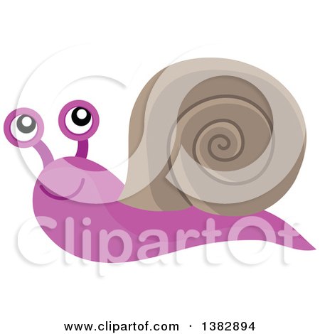 Clipart of a Happy Purple and Brown Snail - Royalty Free Vector Illustration by visekart