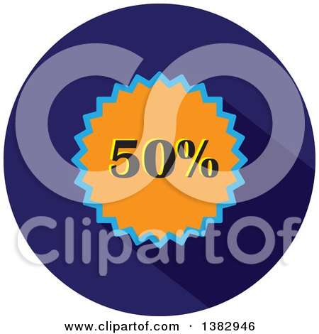 Clipart of a Flat Design Round Fifty Percent Icon - Royalty Free Vector Illustration by ColorMagic