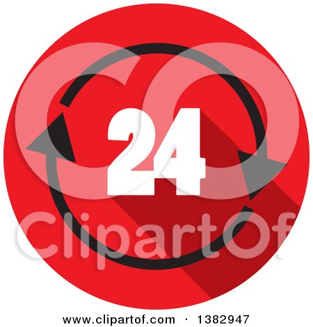 Clipart of a Flat Design Round 24 Hour Icon - Royalty Free Vector Illustration by ColorMagic