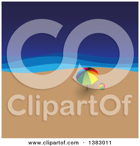 Clipart of a Colorful Ball and Umbrella on a Beach - Royalty Free Vector Illustration by ColorMagic