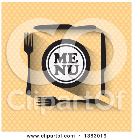 Clipart of a Menu Design with Silverware and a Plate over a Pattern - Royalty Free Vector Illustration by ColorMagic