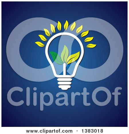 Clipart of a Light Bulb with Leaves on Blue - Royalty Free Vector Illustration by ColorMagic