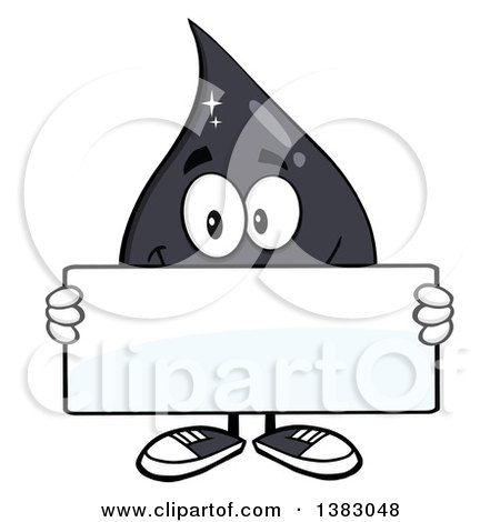 Clipart of a Cartoon Oil Drop Mascot Holding a Blank Sign - Royalty Free Vector Illustration by Hit Toon