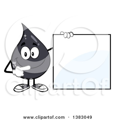 Clipart of a Cartoon Oil Drop Mascot Pointing to a Blank Sign - Royalty Free Vector Illustration by Hit Toon
