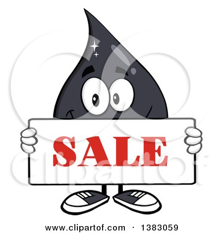 Clipart of a Cartoon Oil Drop Mascot Holding a Sale Sign - Royalty Free Vector Illustration by Hit Toon