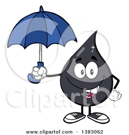 Clipart of a Cartoon Oil Drop Mascot Holding an Umbrella - Royalty Free Vector Illustration by Hit Toon