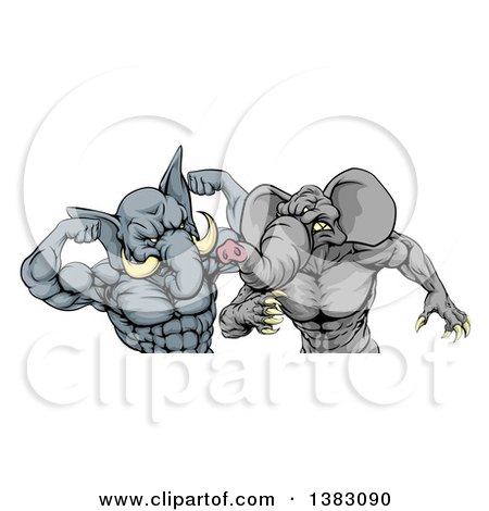 Clipart of Aggressive Elephant Men Republican Candidates Fighting - Royalty Free Vector Illustration by AtStockIllustration