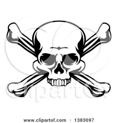 Clipart of a Black and White Skull and Crossbones - Royalty Free Vector Illustration by AtStockIllustration