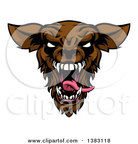 Clipart of a Roaring Brown Werewolf Head - Royalty Free Vector Illustration by AtStockIllustration