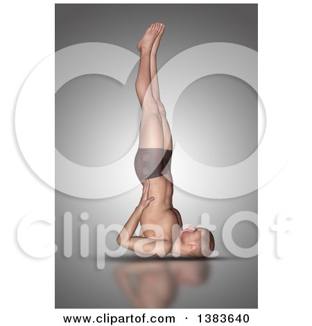 Clipart of a 3d Fit Caucasian Man in a Yoga Pose, on Gray - Royalty Free Illustration by KJ Pargeter
