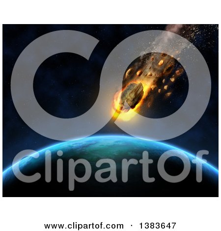 Clipart of a 3d Asteroid Hurtling Towards a Fictional Planet - Royalty Free Illustration by KJ Pargeter
