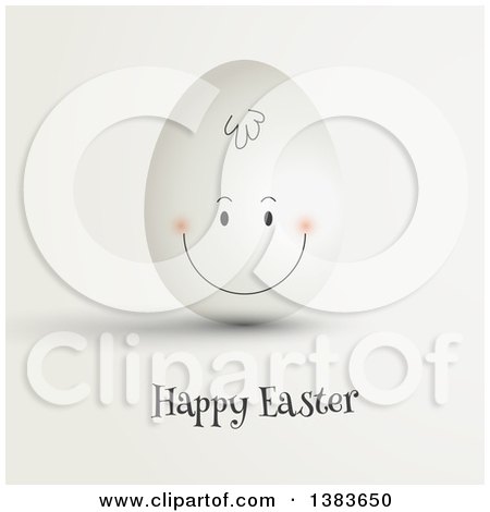 Clipart of a Smiling Egg with Happy Easter Text, on off White - Royalty Free Vector Illustration by KJ Pargeter