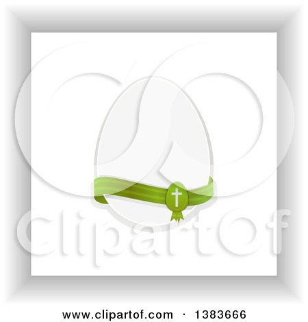 Clipart of a White Easter Egg with a Green Cross Ribbon over a White Panel - Royalty Free Vector Illustration by elaineitalia