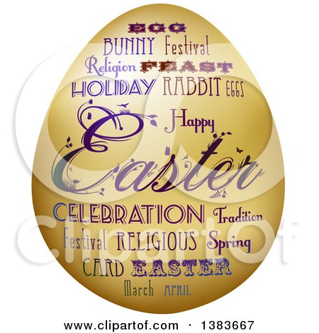Clipart of a Gold Easter Egg with Fancy Text - Royalty Free Vector Illustration by elaineitalia