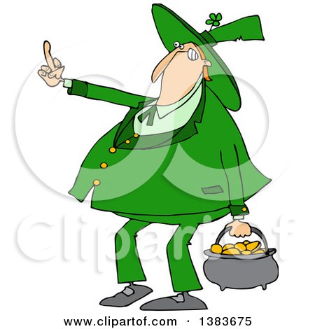 Clipart of a Cartoon Chubby St Patricks Day Leprechaun Carrying a Pot of Gold and Flipping the Bird with His Middle Finger - Royalty Free Vector Illustration by djart
