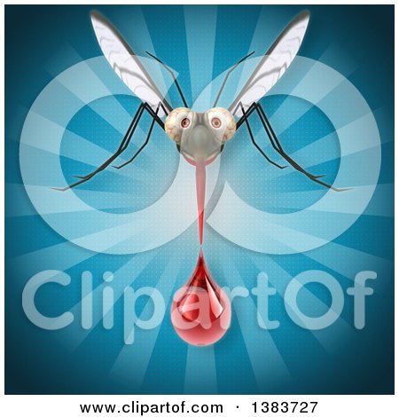 Clipart of a 3d Mosquito, on a Blue Background - Royalty Free Illustration by Julos