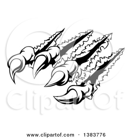 Clipart of a Black and White Sharp Scary Claws Shredding Through Metal - Royalty Free Vector Illustration by AtStockIllustration