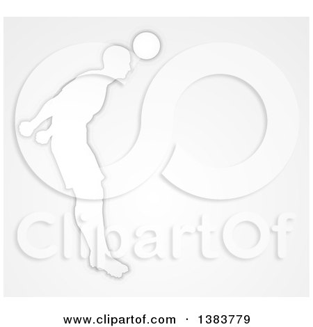 Clipart of a White Silhouetted Male Soccer Player Heading a Ball, over Gray - Royalty Free Vector Illustration by AtStockIllustration