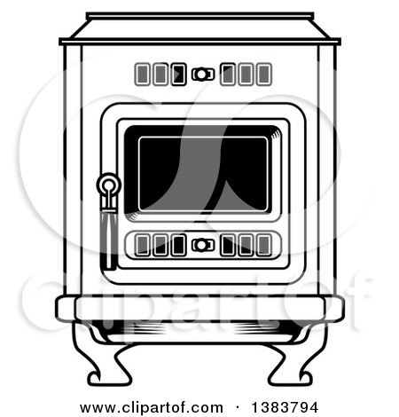 Clipart of a Black and White Vintage Kitchen Oven - Royalty Free Vector Illustration by Frisko