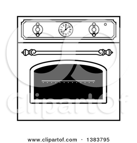 Clipart of a Black and White Vintage Kitchen Wall Oven - Royalty Free Vector Illustration by Frisko