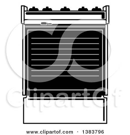 Clipart of a Black and White Vintage Kitchen Range Oven - Royalty Free Vector Illustration by Frisko